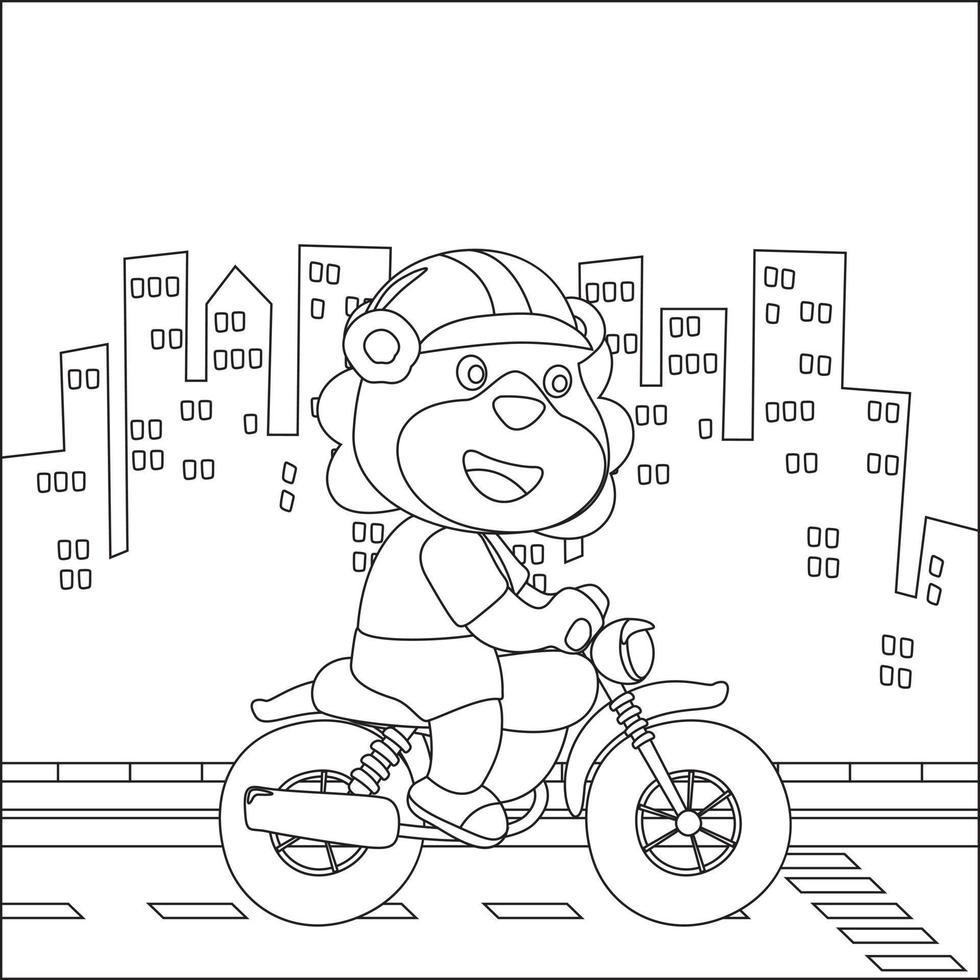 fofa pequeno animal equitação motocicleta, engraçado animal desenho animado, vetor ilustração. infantil Projeto para crianças atividade coloração livro ou página.