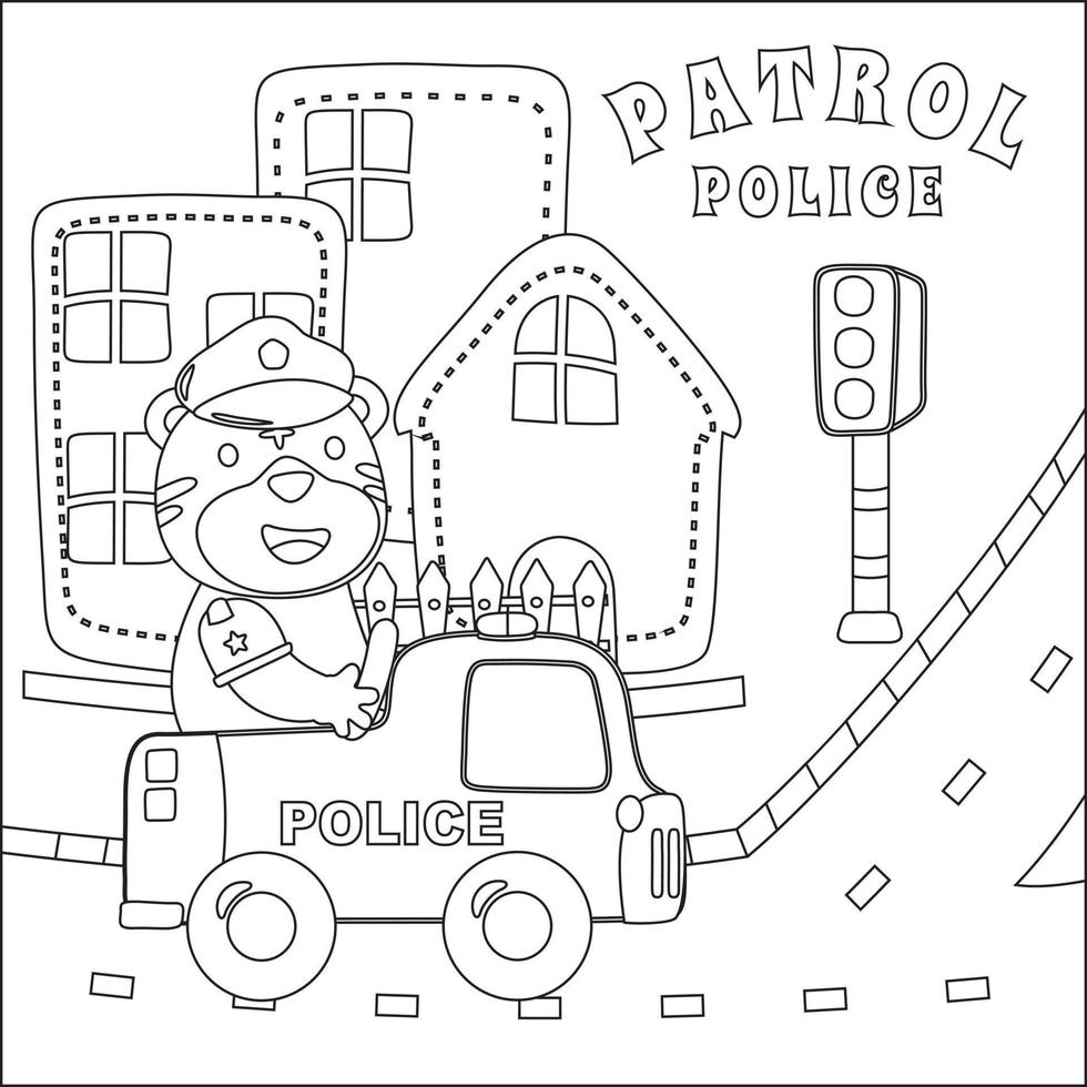 polícia patrulha animal desenho animado vetor ilustração vetor desenho animado, desenho animado isolado vetor ilustração, criativo vetor infantil Projeto para crianças atividade coloração livro ou página.