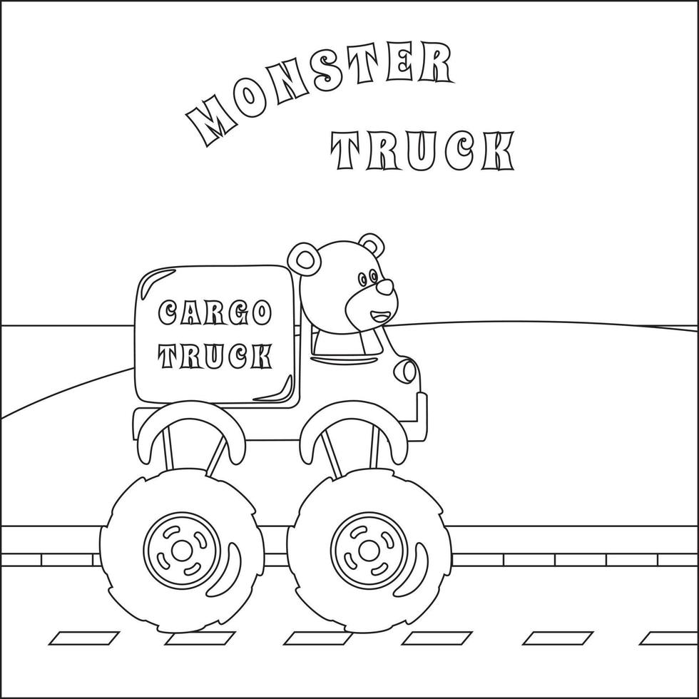 vetor ilustração do monstro caminhão com animal motorista. desenho animado isolado vetor ilustração, criativo vetor infantil Projeto para crianças atividade coloração livro ou página.