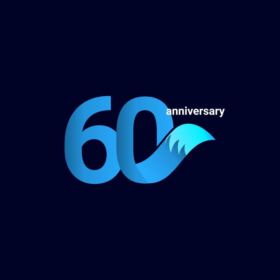 60 anos de celebração de aniversário de raposa azul modelo vector ilustração de design