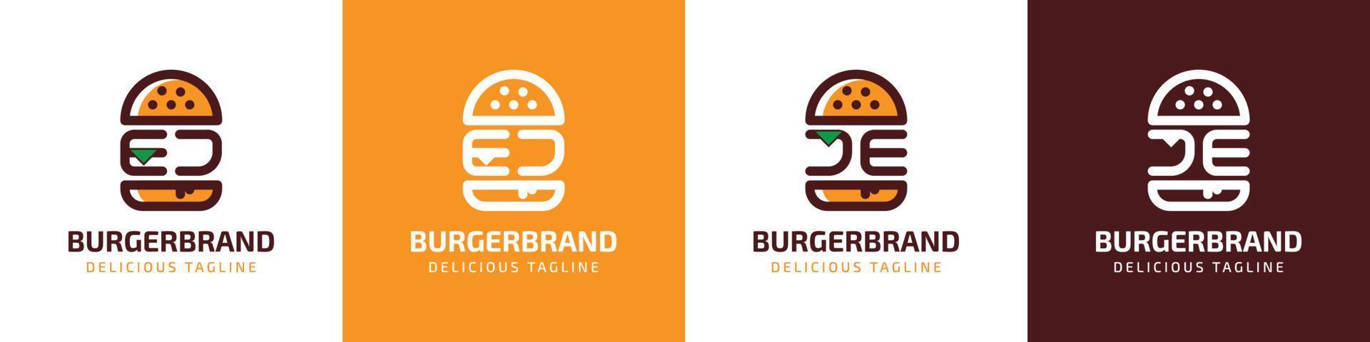 carta ej e je hamburguer logotipo, adequado para qualquer o negócio relacionado para hamburguer com ej ou je iniciais. vetor