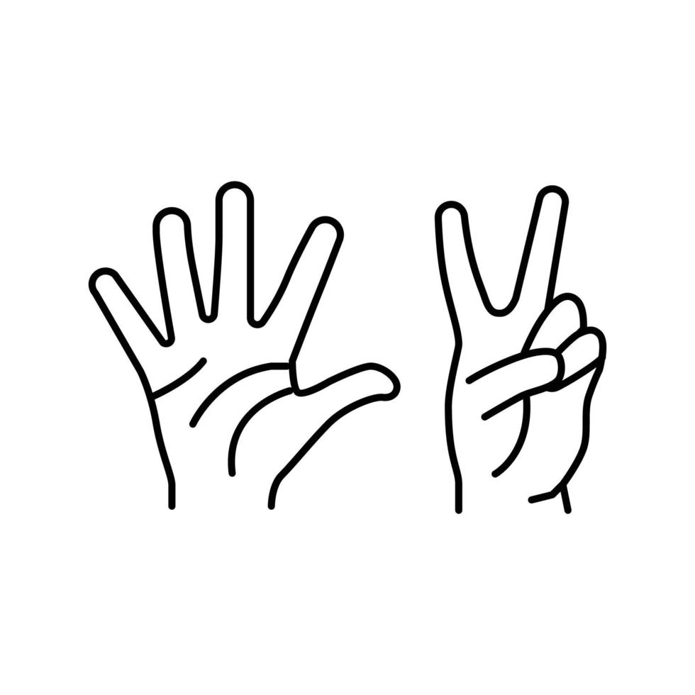 Sete número mão gesto linha ícone vetor ilustração