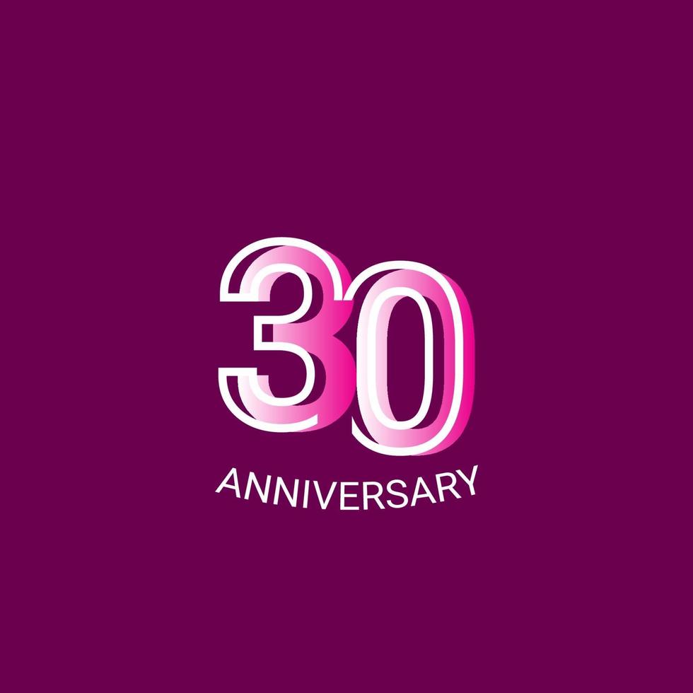 Celebração de aniversário de 30 anos ilustração de design de modelo vetorial linha roxa vetor
