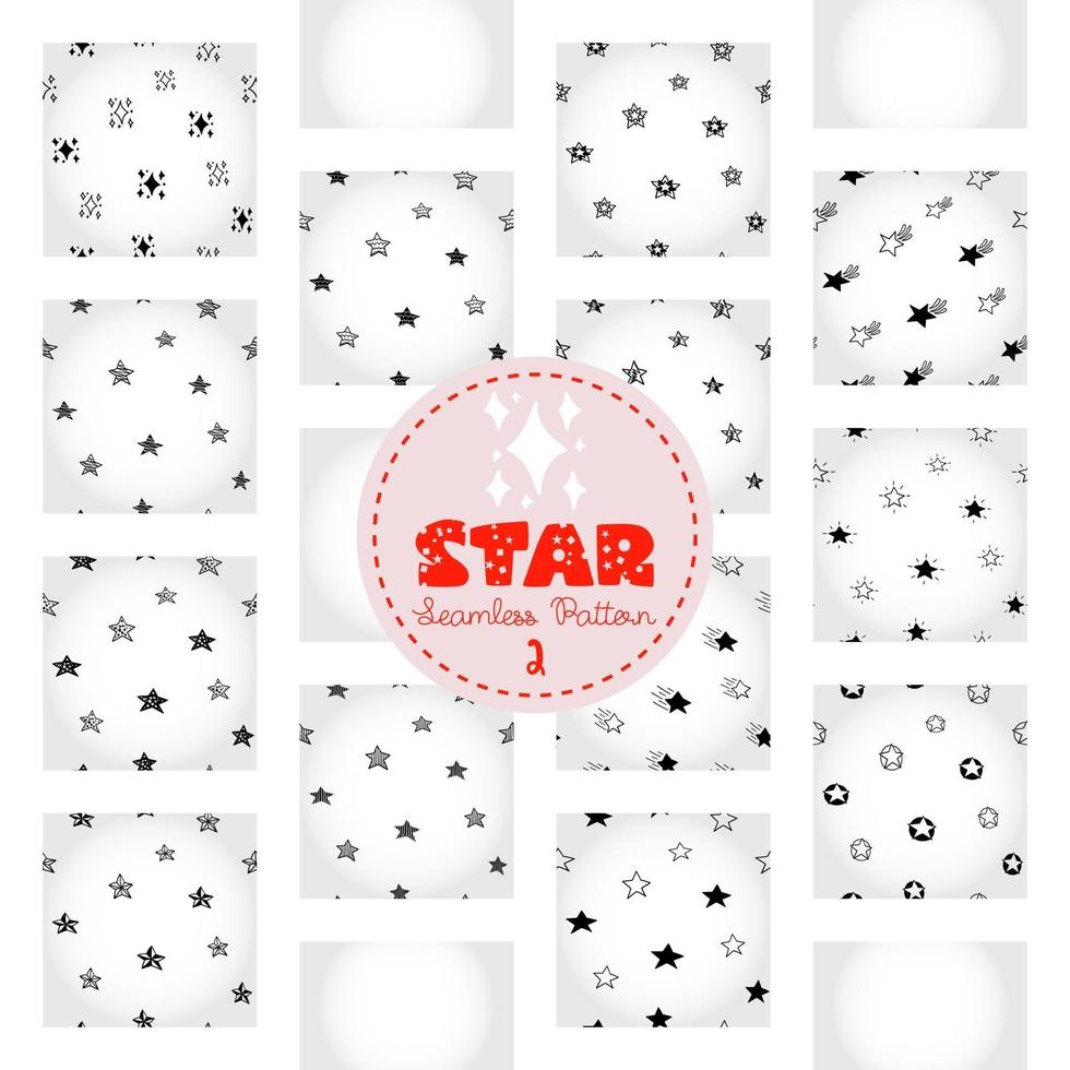 padrão de estrela, papel digital de doodle astral desenhado à mão em preto e branco, fundo de repetição de estrelas abstratas, papel de parede de vetor estelar monocromático, elemento decorativo bonito estrelado