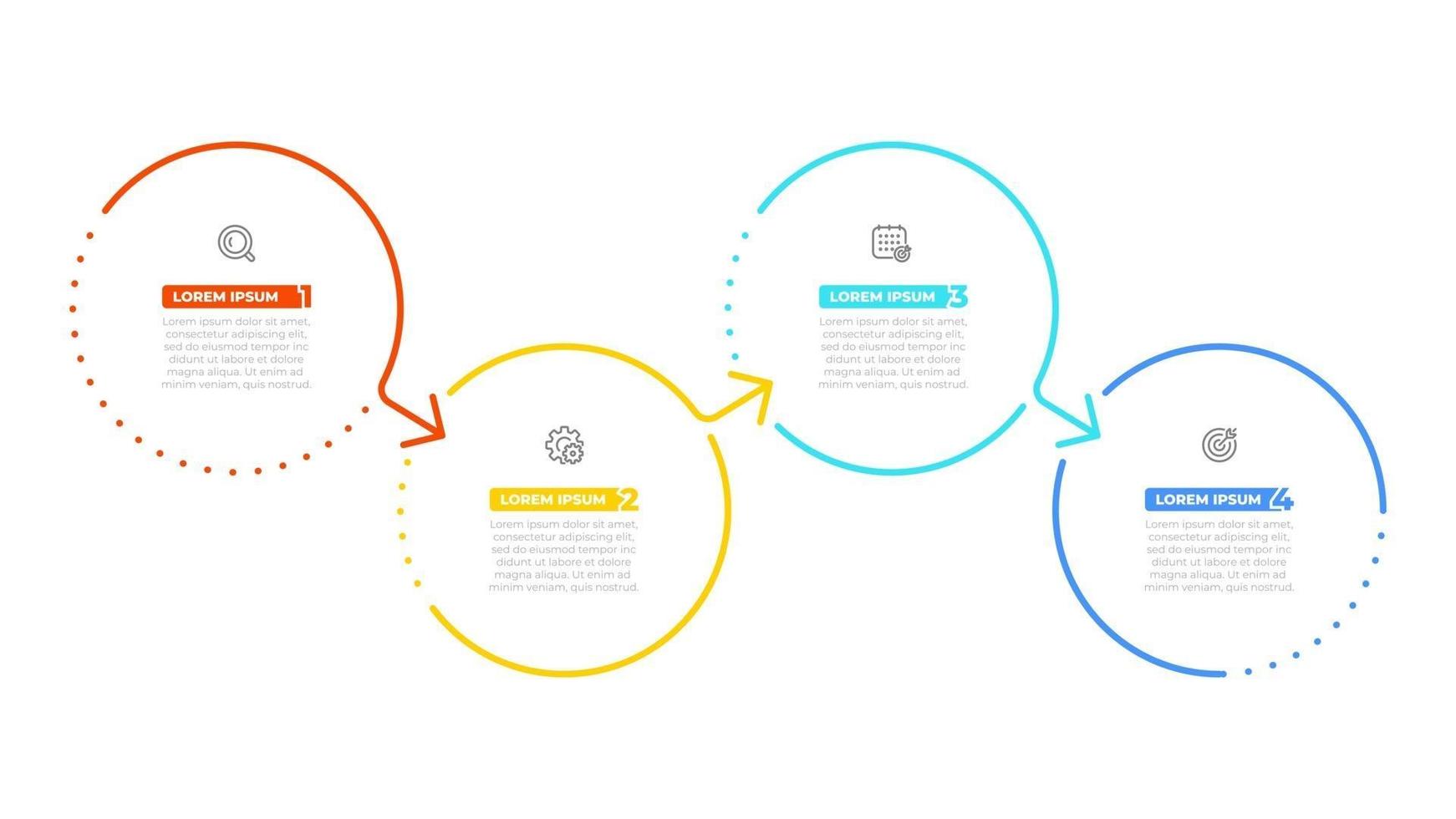 design gráfico do modelo de informação vetorial com círculo e setas. conceito de negócio com 4 opções ou etapas. vetor