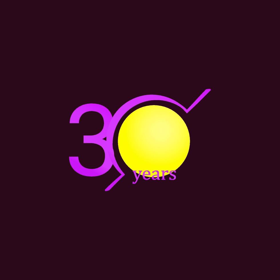 Ilustração de design de modelo de vetor roxo círculo de celebração de aniversário de 30 anos