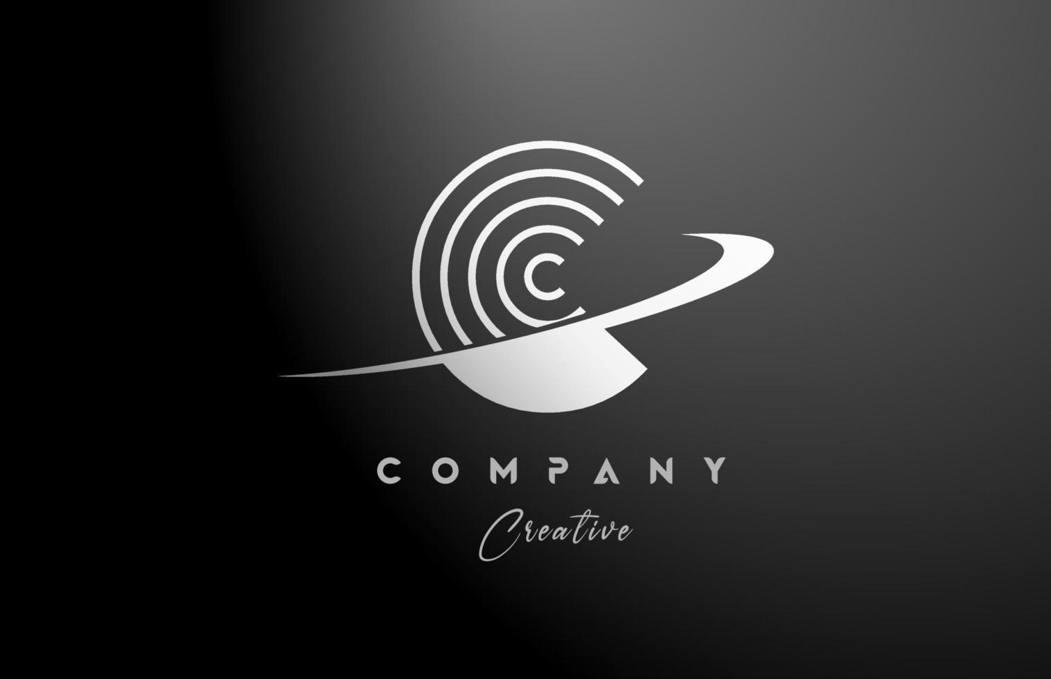 Preto branco c alfabeto carta logotipo ícone Projeto com swoosh. criativo linha modelo para companhia e o negócio vetor
