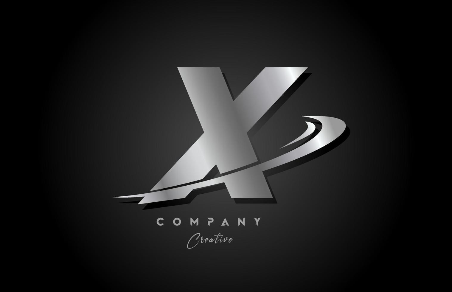 x prata metal cinzento alfabeto carta logotipo ícone Projeto com swoosh. criativo modelo para companhia e o negócio vetor
