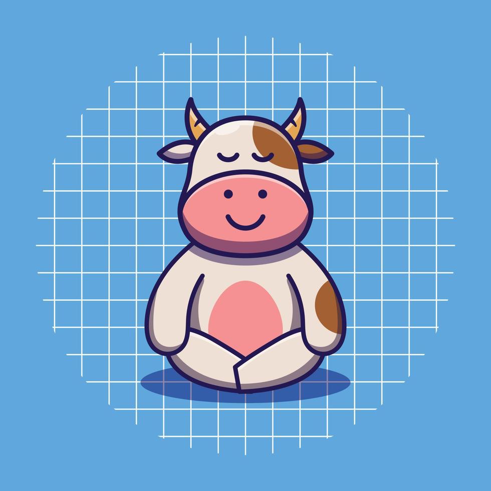 fofa vaca meditando desenho animado ilustração vetor