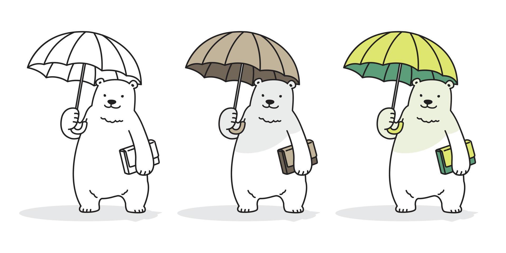 Urso vetor polar Urso logotipo ícone guarda-chuva chovendo livro ilustração desenho animado personagem