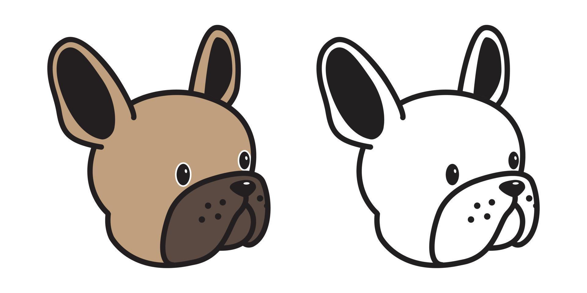 cachorro vetor francês buldogue ícone cabeça face ilustração personagem desenho animado Castanho