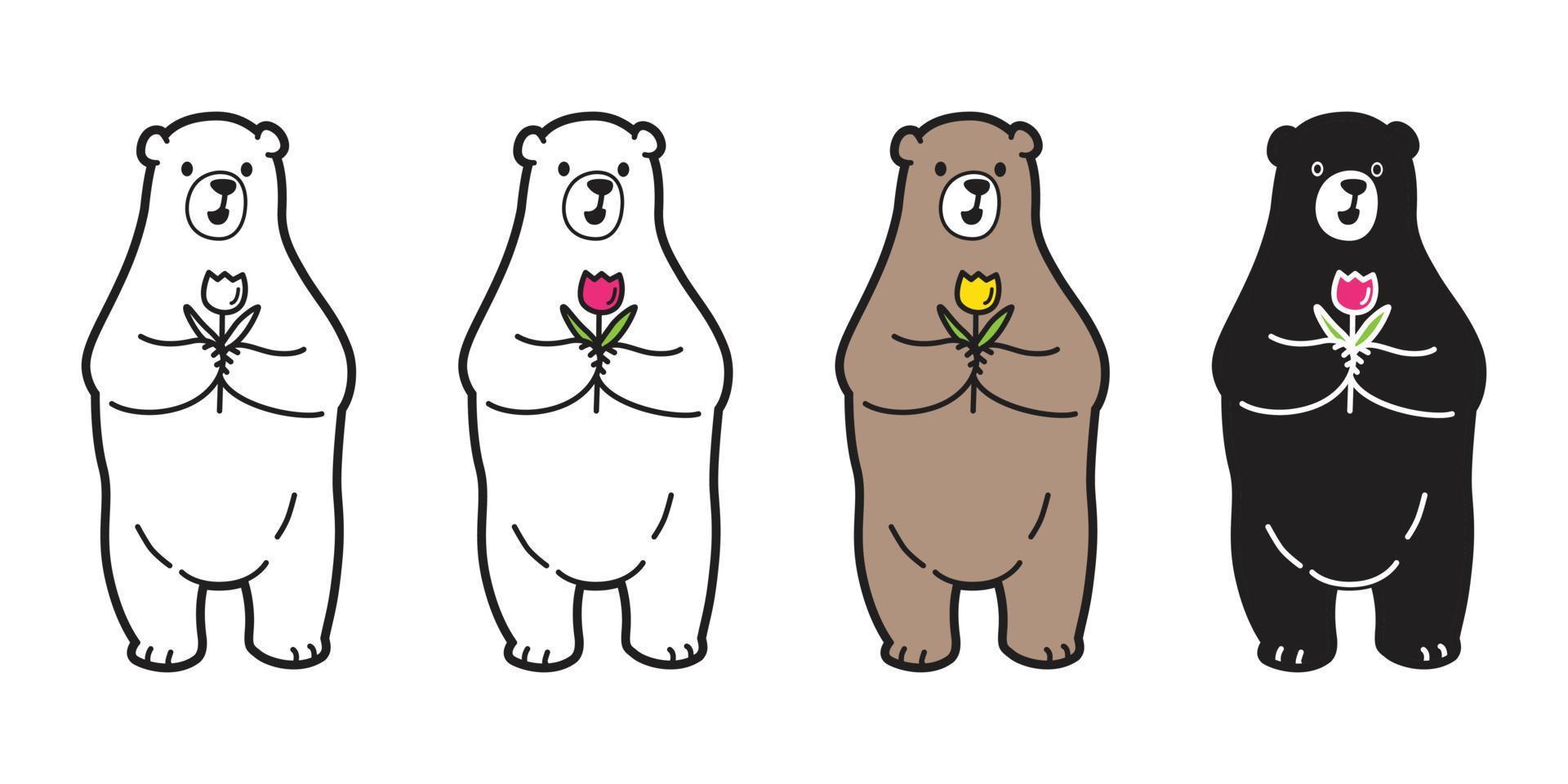 Urso vetor polar Urso ícone logotipo flor ilustração personagem desenho animado