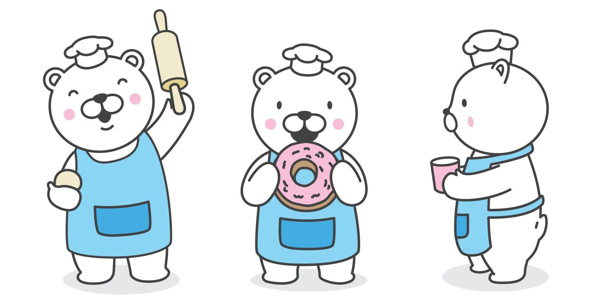 Urso vetor polar Urso ícone logotipo cozinhando chefe de cozinha padaria ilustração personagem desenho animado