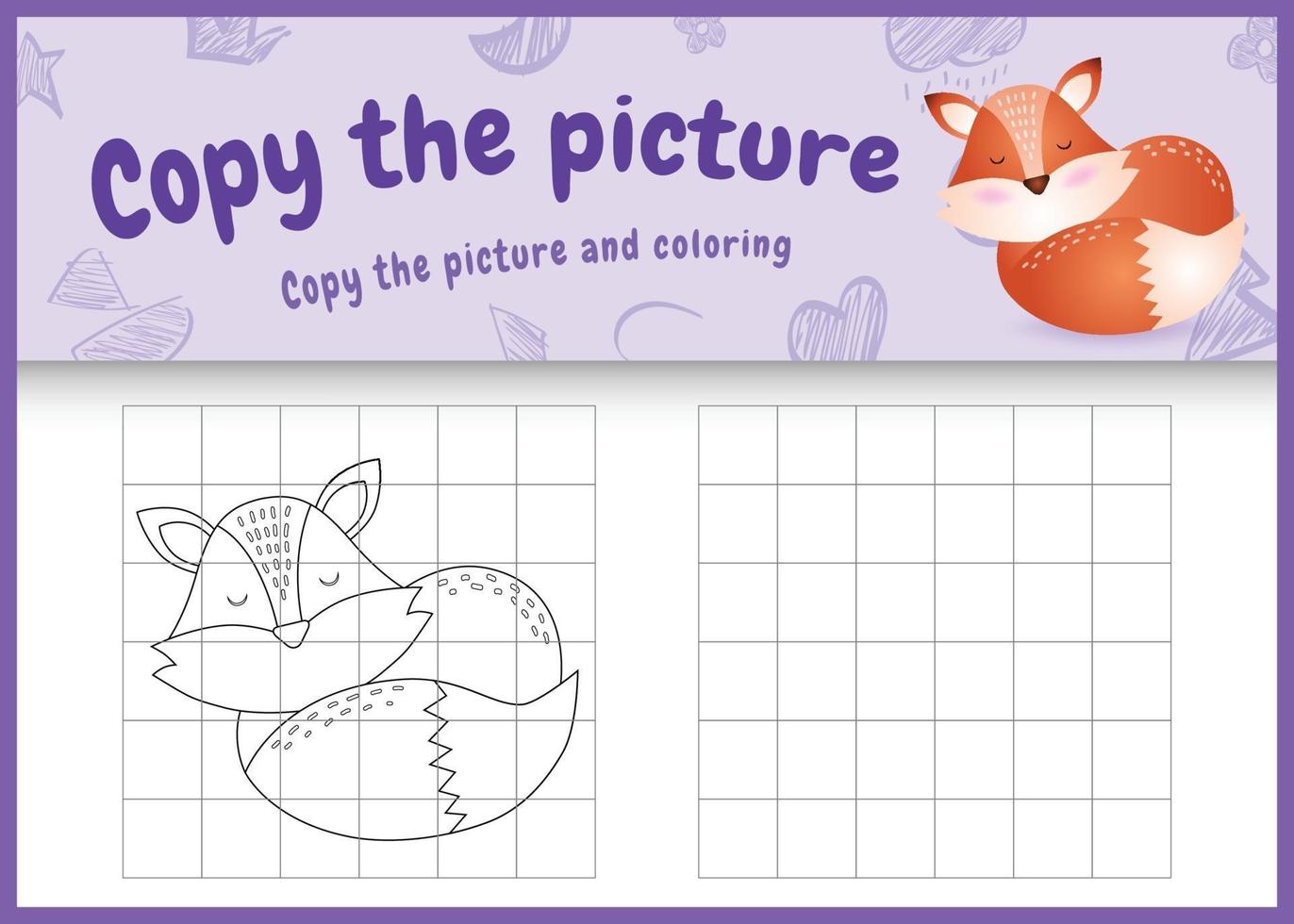 copie o jogo de imagem para crianças e a página para colorir com uma ilustração do personagem de raposa fofa vetor