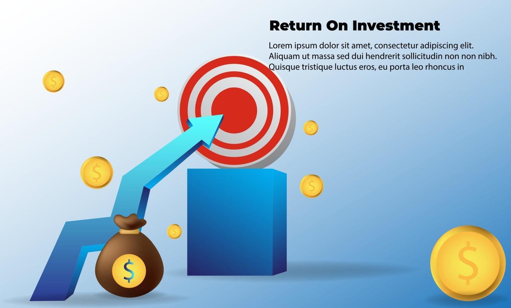 conceito de direção de destino de seta de negócios para o sucesso. retorno sobre o investimento roi. aplicável para promoção, pôster de capa, infográfico, página de destino, ui, ux, persentation, baner, mídia social postada vetor