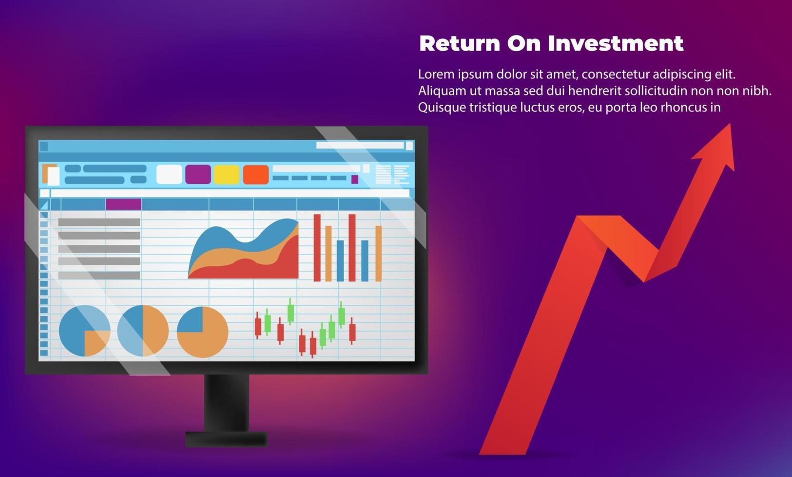 conceito de direção de destino de seta de negócios para o sucesso. retorno sobre o investimento roi. aplicável para promoção, pôster de capa, infográfico, página de destino, ui, ux, persentation, baner, mídia social postada vetor