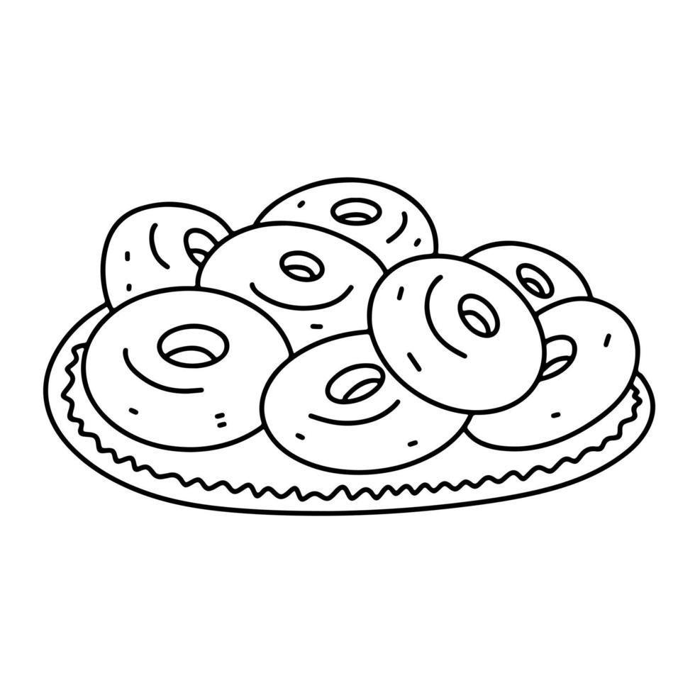 rosquinhas em prato dentro mão desenhado rabisco estilo. vetor ilustração isolado em branco fundo.