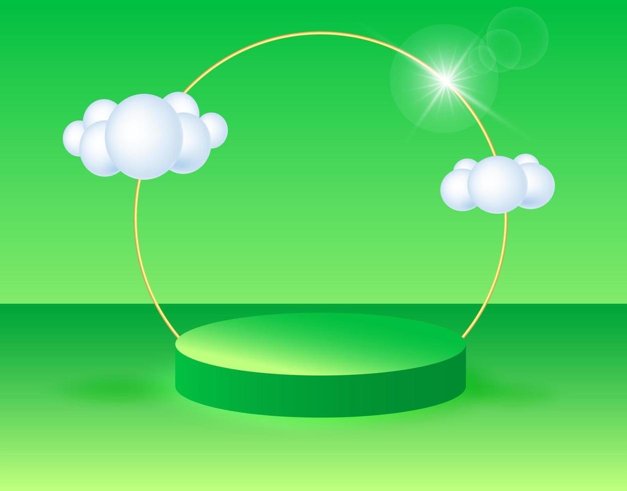 3d pódio com nuvens em uma verde fundo vetor