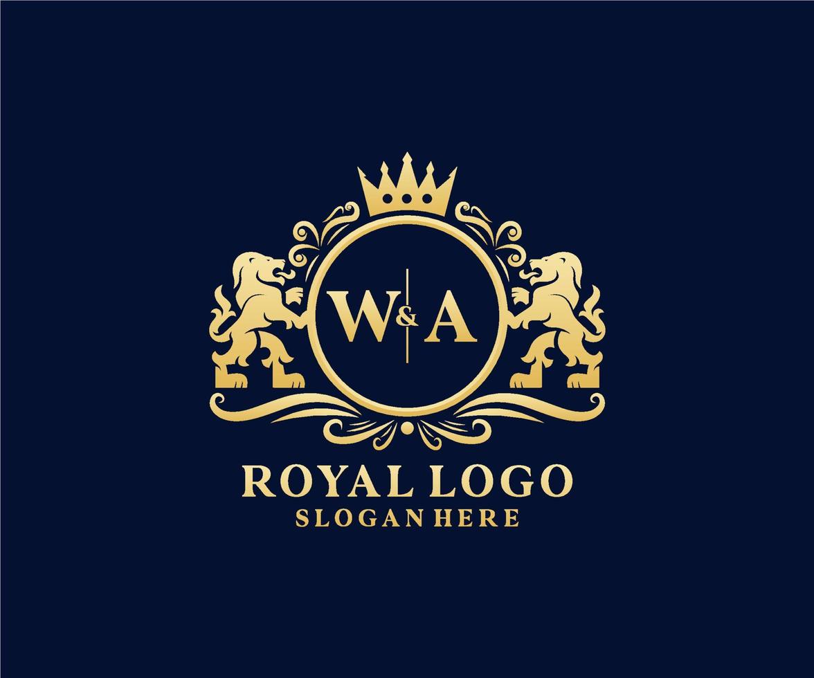 inicial wa carta leão modelo de logotipo de luxo real em arte vetorial para restaurante, realeza, boutique, café, hotel, heráldica, joias, moda e outras ilustrações vetoriais. vetor