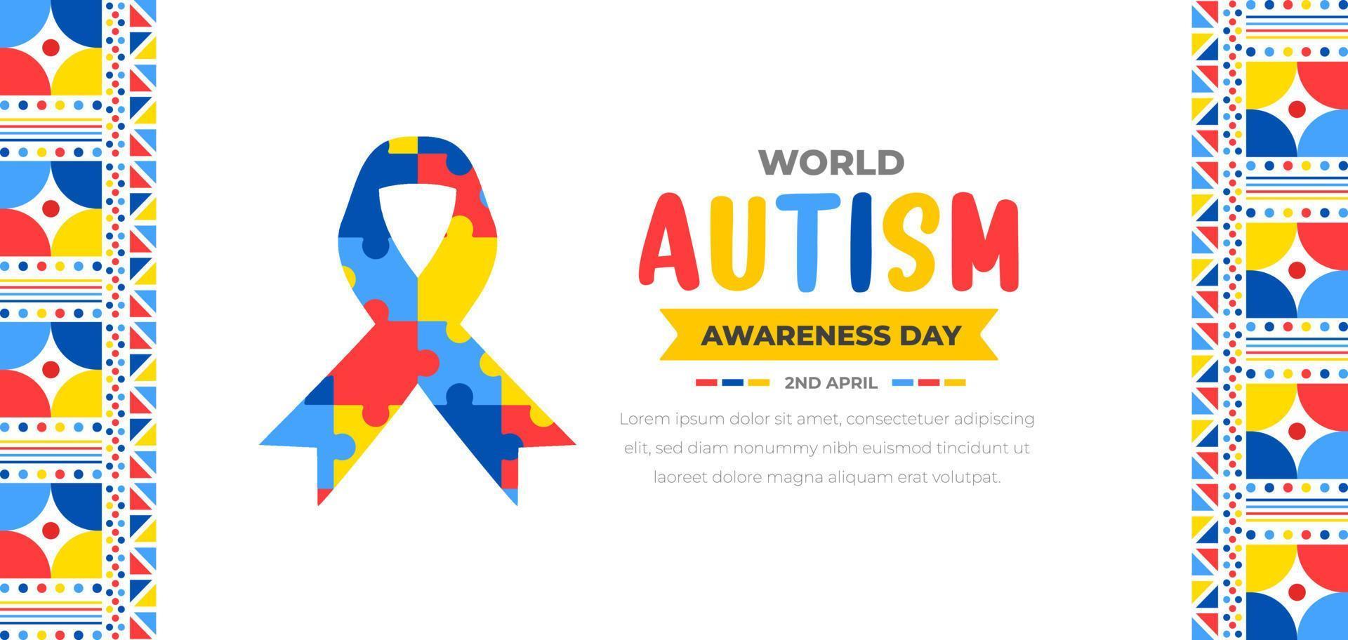 mundo autismo consciência dia fundo Projeto modelo. mundo autismo dia colorida enigma vetor bandeira. símbolo do autismo. autismo saúde Cuidado médico plano fundo do abril 02 celebração.