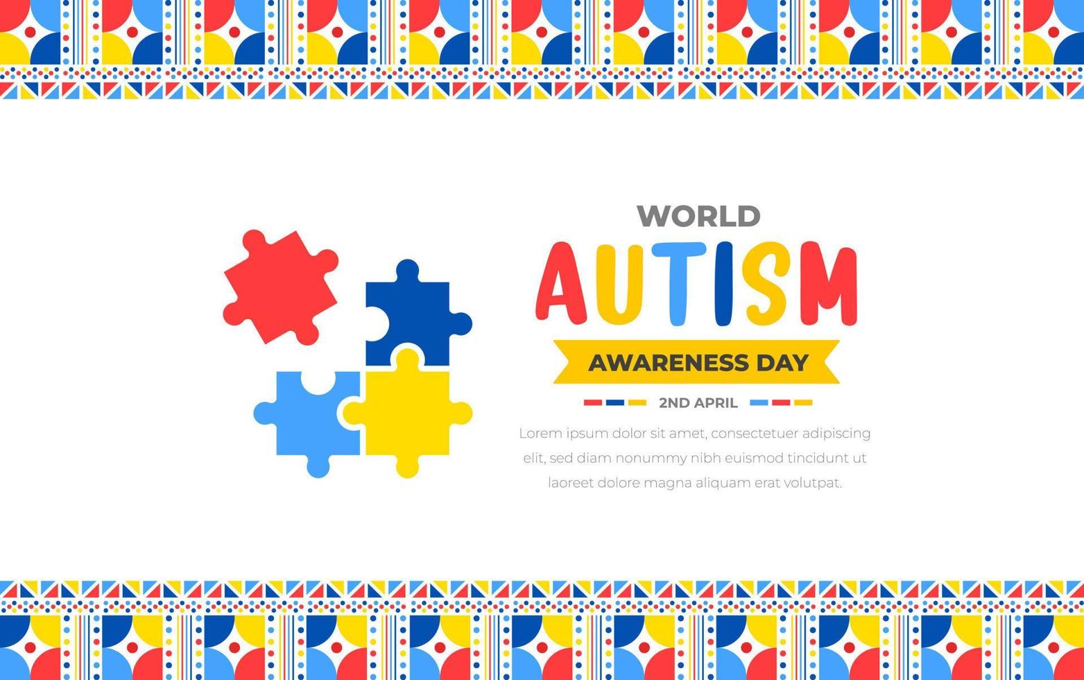 mundo autismo consciência dia fundo Projeto modelo. mundo autismo dia colorida enigma vetor bandeira. símbolo do autismo. autismo saúde Cuidado médico plano fundo do abril 02 celebração.