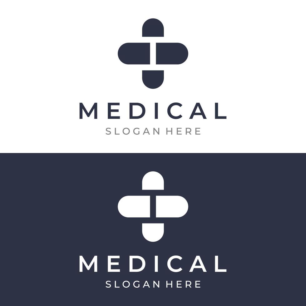 farmacêutico cápsula remédio logotipo modelo, logotipo para Drogaria, saúde, farmácia, médico, médico, mais símbolo. vetor