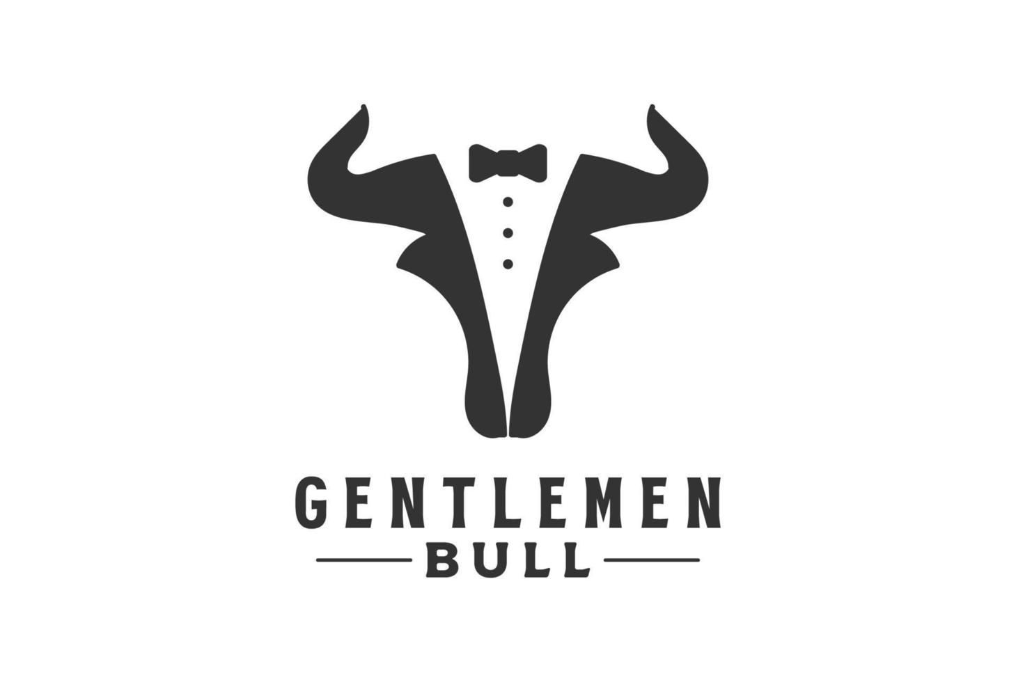 boi angus vaca touro búfalo longhorn com cavalheiros smoking terno logotipo vetor