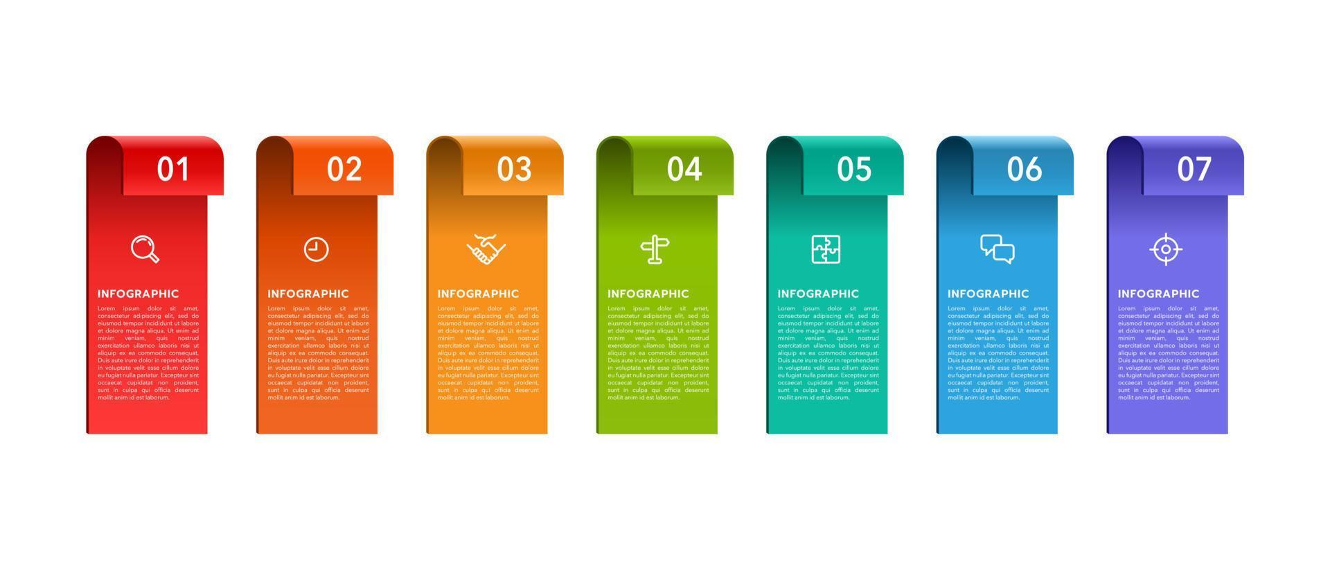 infográfico o negócio conceito com 7 opções, passos, ou processos. fluxo de trabalho disposição, diagrama, anual relatório, e rede Projeto. vetor ilustração.