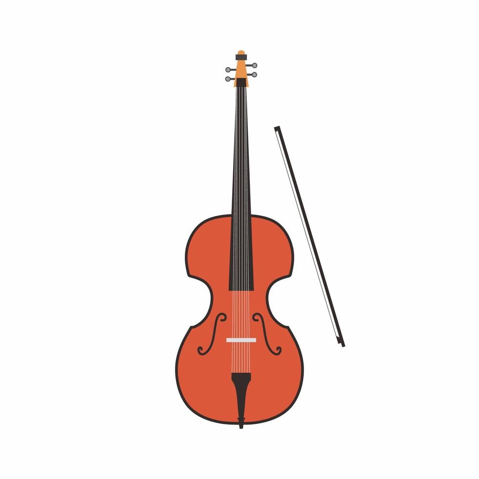 ícones de violino plana. violino de madeira com arco isolado no fundo branco. instrumento musical clássico. equipamento de música jazz. desenho de ilustrador vetorial em cores vivas de estilo retro vetor