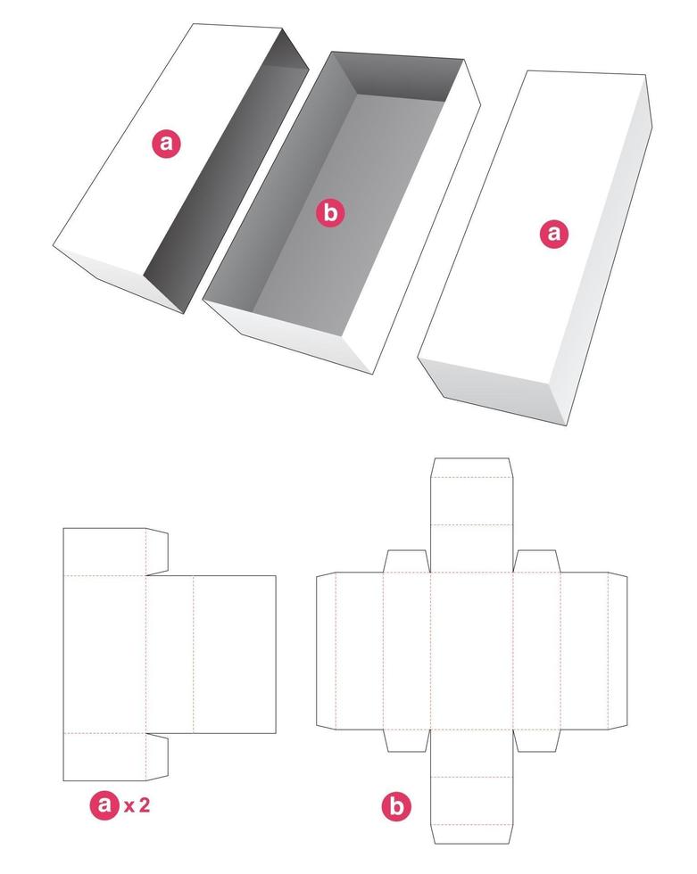caixa simples e 2 tampas molde recortado vetor