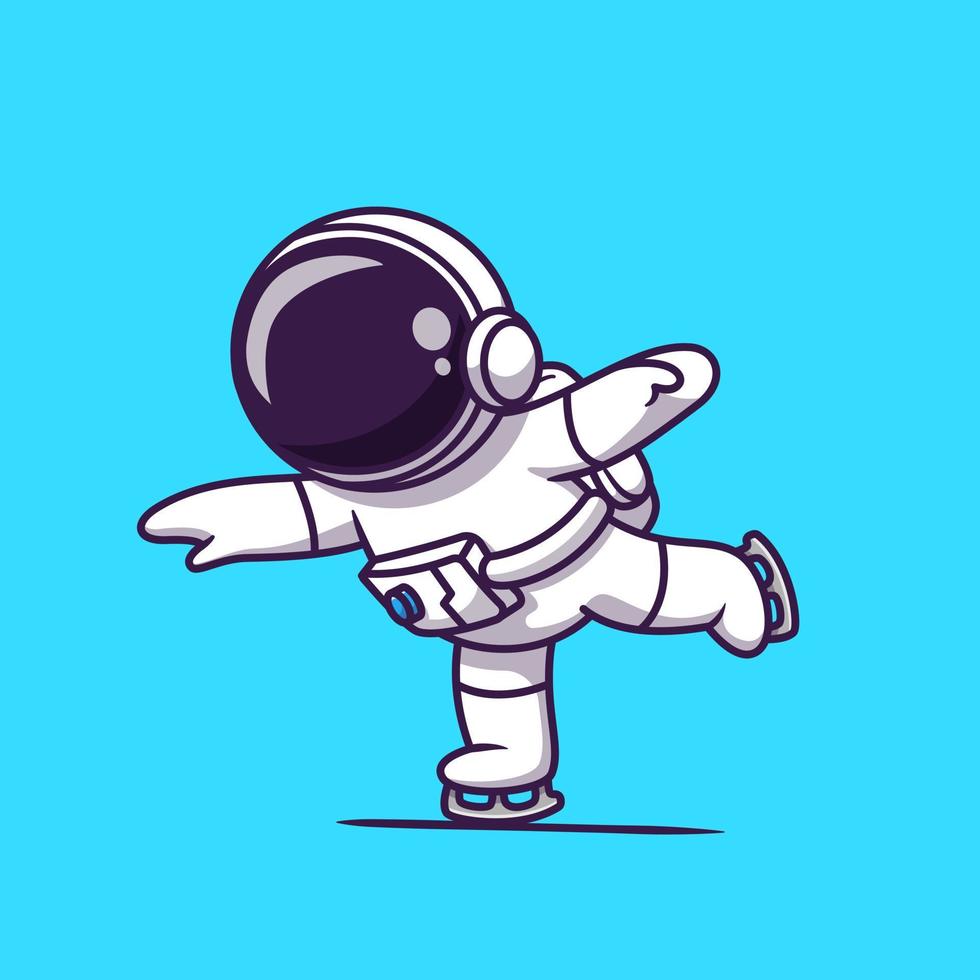fofa astronauta jogando gelo patinação desenho animado vetor ícone ilustração. Ciência esporte ícone conceito isolado Prêmio vetor. plano desenho animado estilo