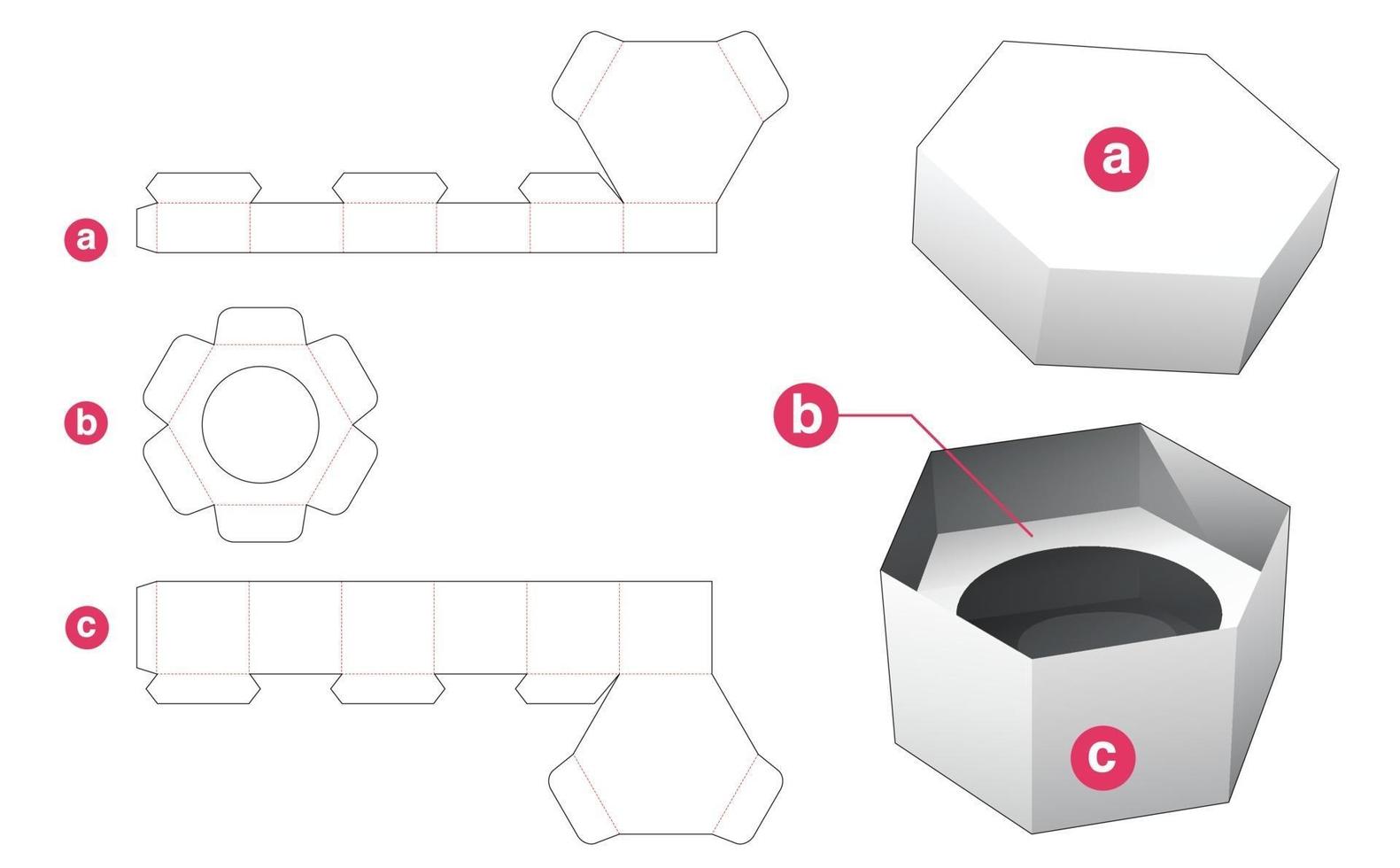 caixa hexagonal cosmética e tampa com molde redondo de suporte de inserção vetor