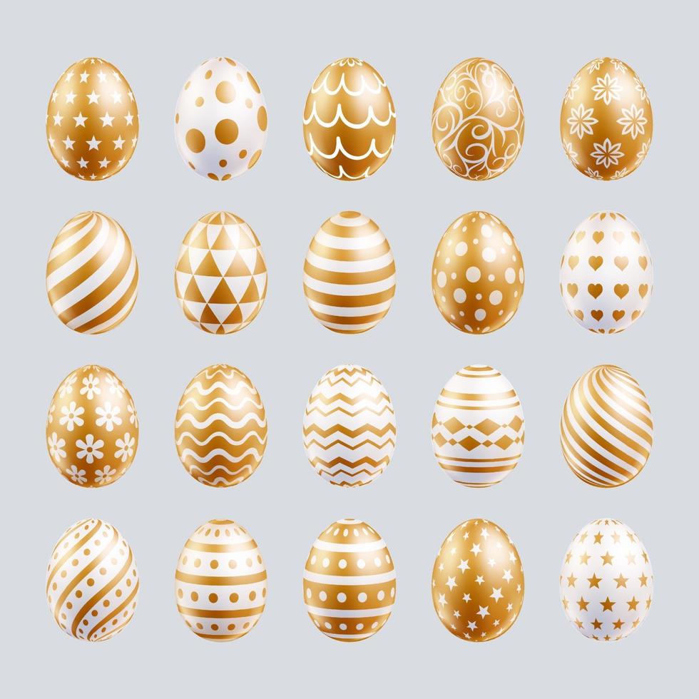 ovos de páscoa definir cor dourada com textura diferente e padrões. ilustrações vetoriais. vetor