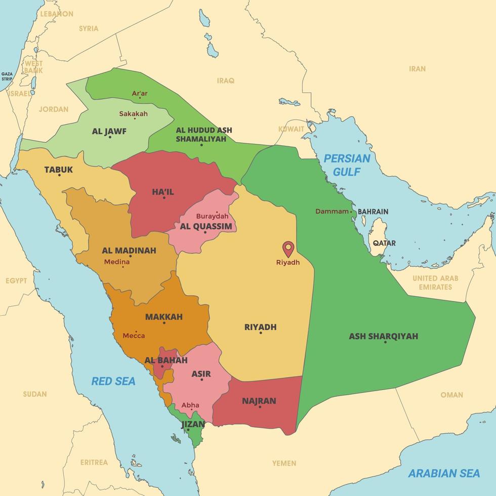 detalhado país mapa do saudita arábia vetor