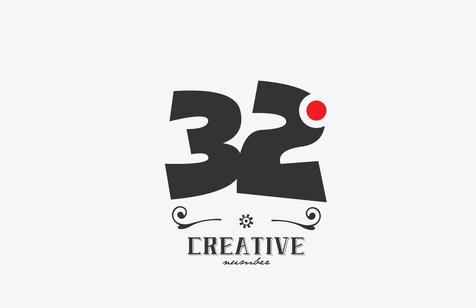 cinzento 32 número logotipo ícone Projeto com vermelho ponto. criativo modelo para companhia e o negócio vetor