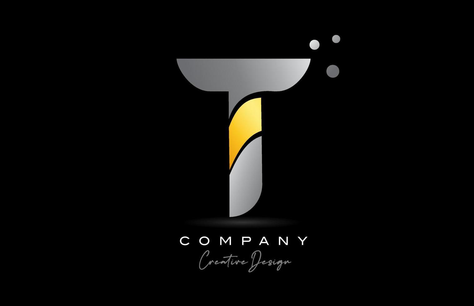 t amarelo dourado alfabeto carta logotipo ícone Projeto com cinzento cor. criativo modelo para companhia e o negócio vetor
