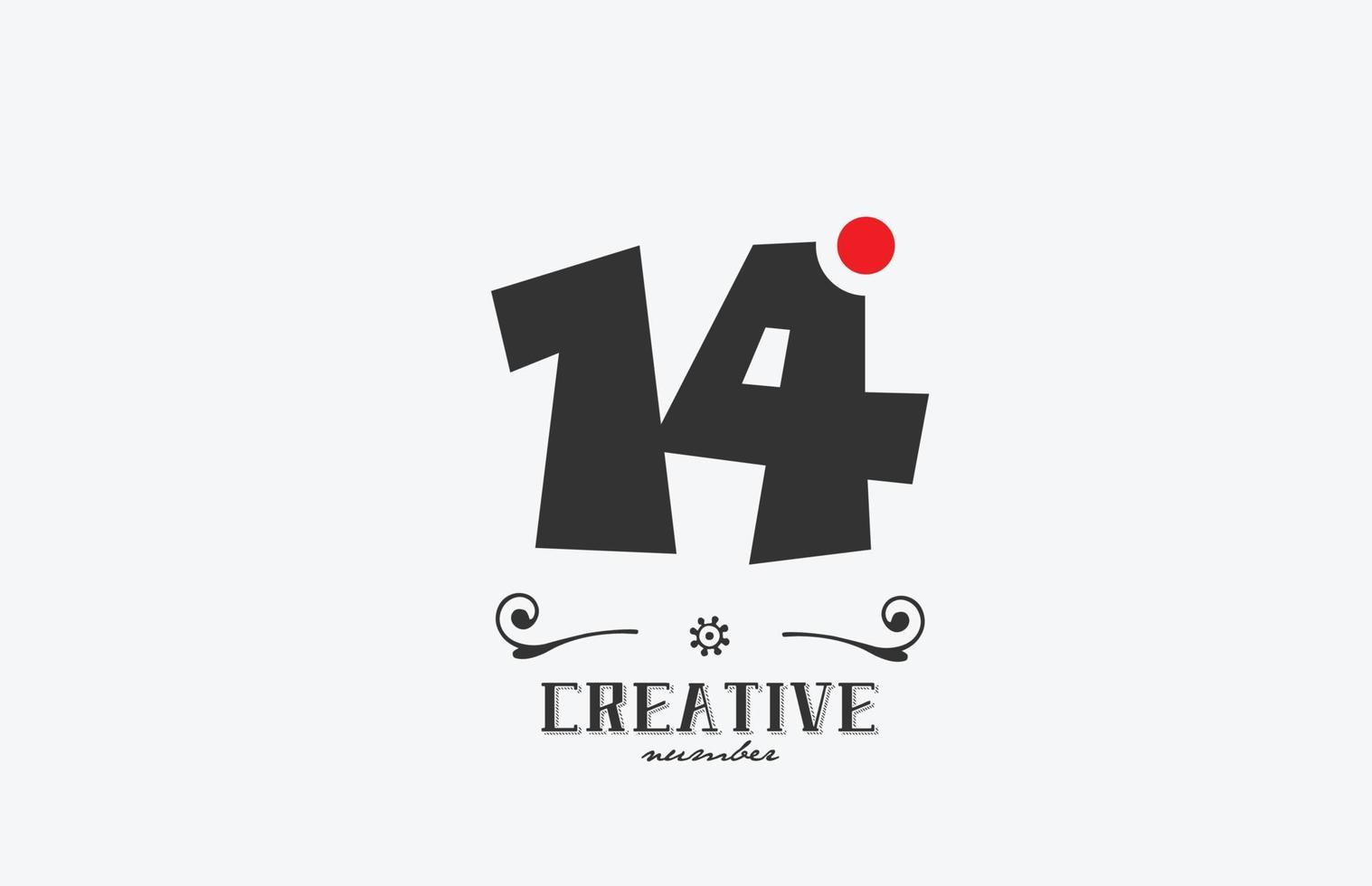 cinzento 14 número logotipo ícone Projeto com vermelho ponto. criativo modelo para companhia e o negócio vetor