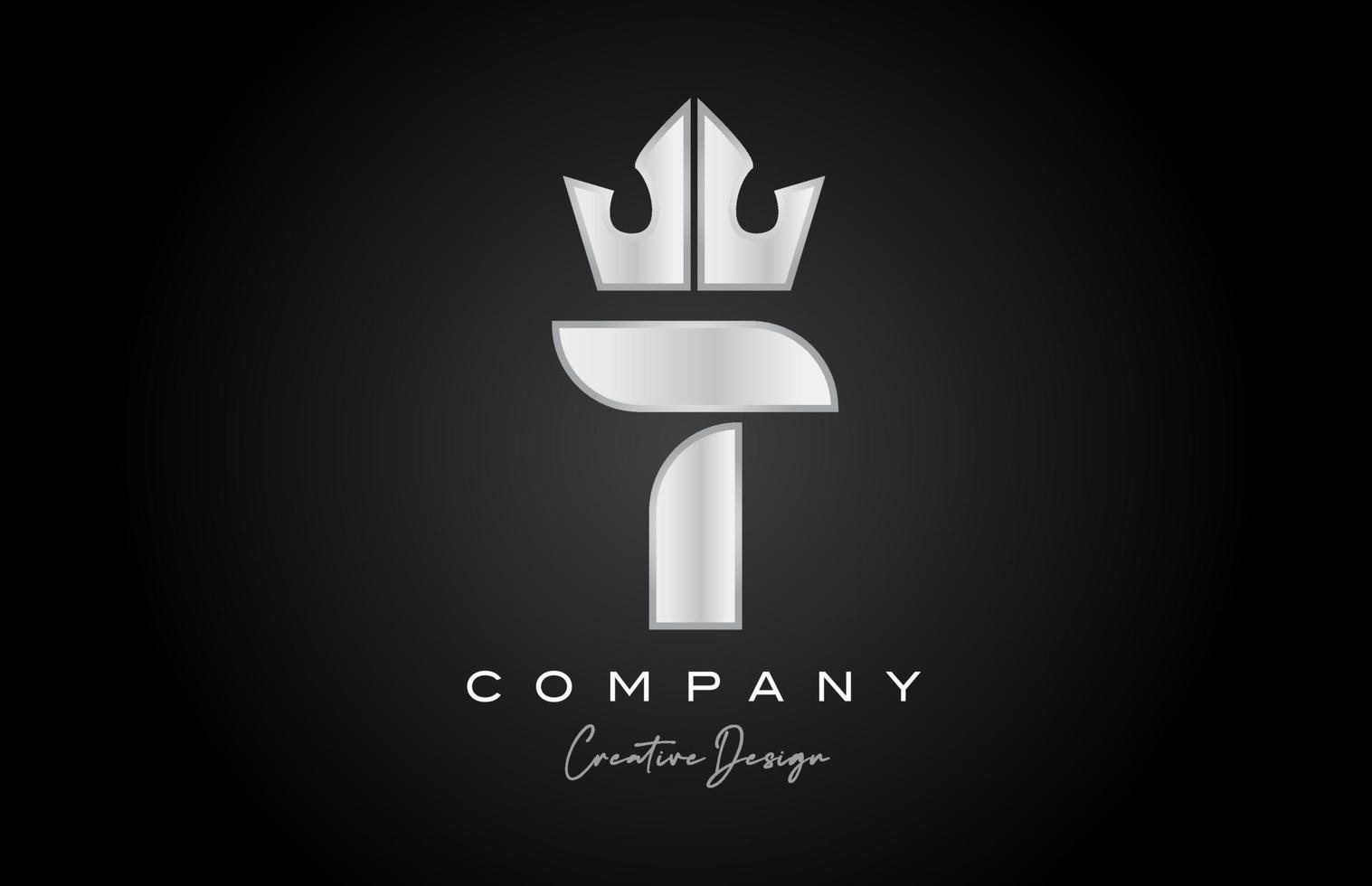prata cinzento t alfabeto carta logotipo ícone Projeto. criativo coroa rei modelo para companhia e o negócio vetor