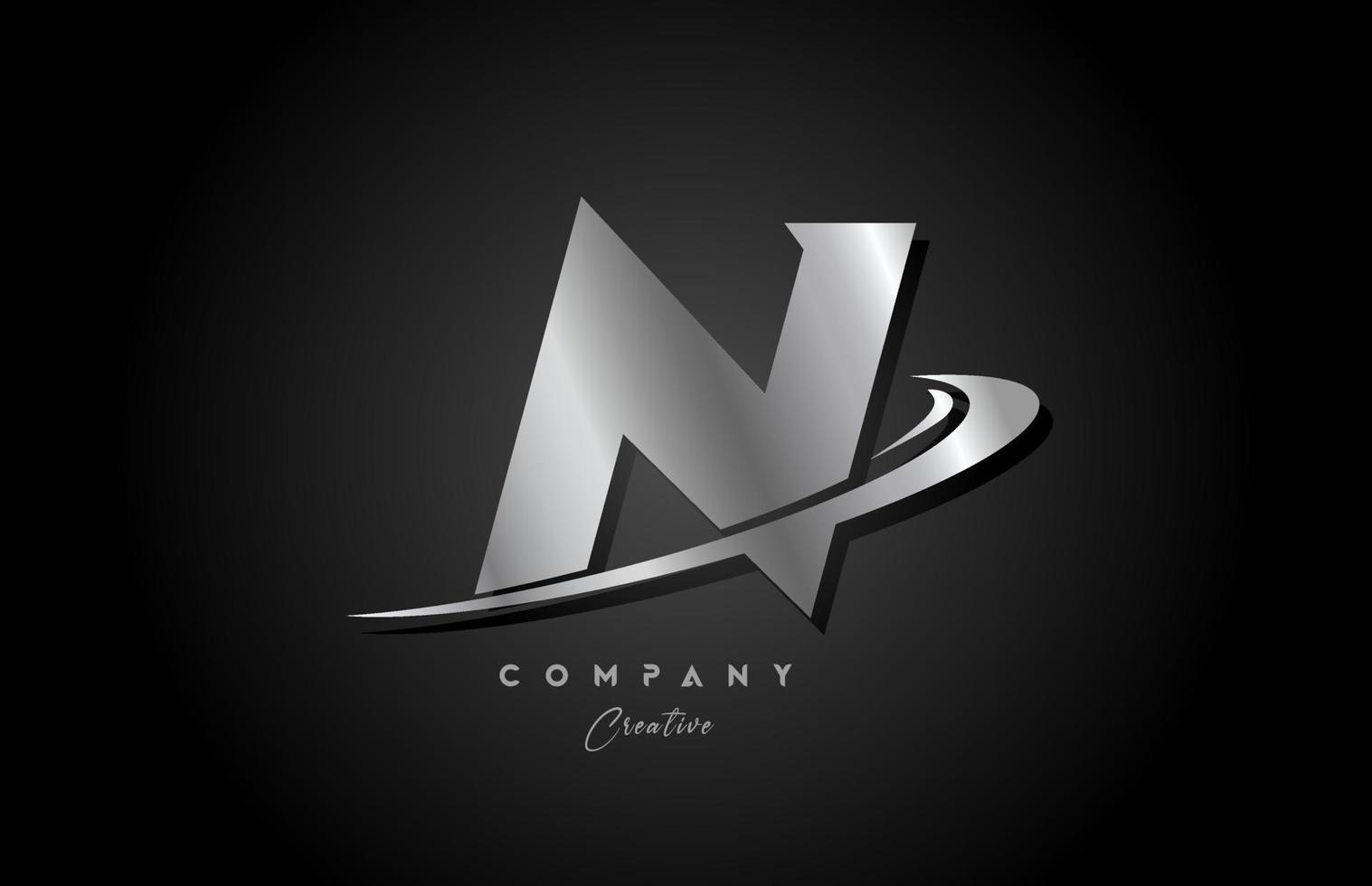 n prata metal cinzento alfabeto carta logotipo ícone Projeto com swoosh. criativo modelo para companhia e o negócio vetor