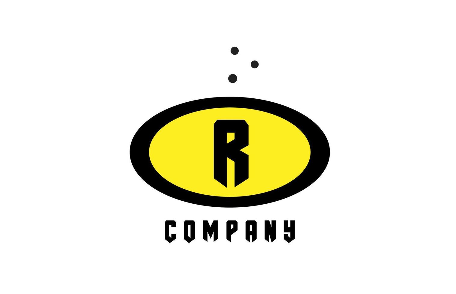 elipse r alfabeto negrito carta logotipo com pontos. criativo modelo Projeto para o negócio e companhia dentro amarelo e Preto vetor