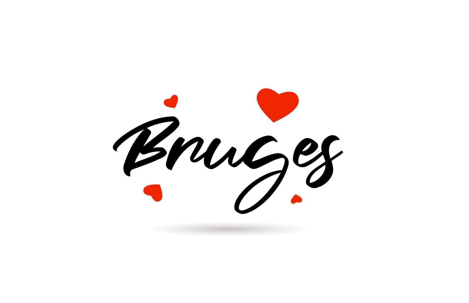 Bruges escrito a mão cidade tipografia texto com amor coração vetor