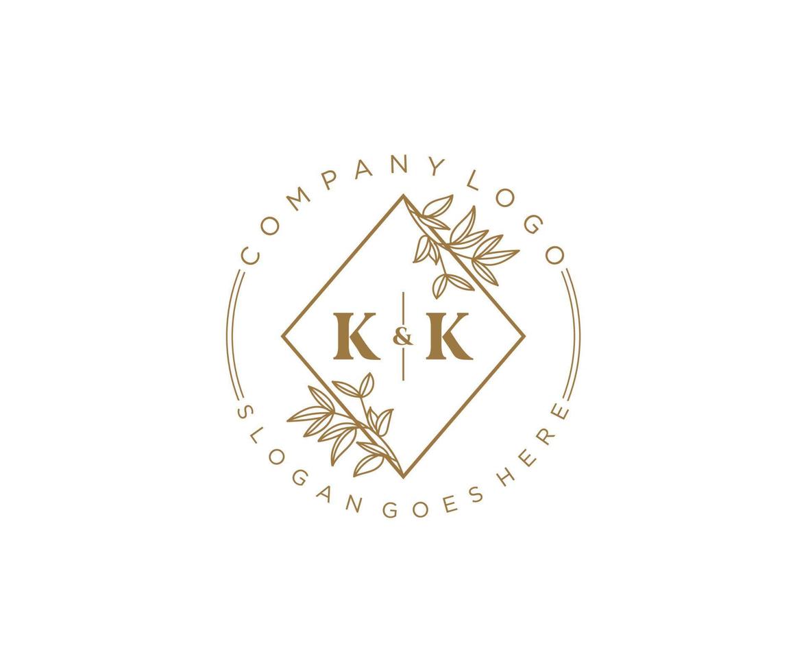 inicial kk cartas lindo floral feminino editável premade monoline logotipo adequado para spa salão pele cabelo beleza boutique e Cosmético empresa. vetor