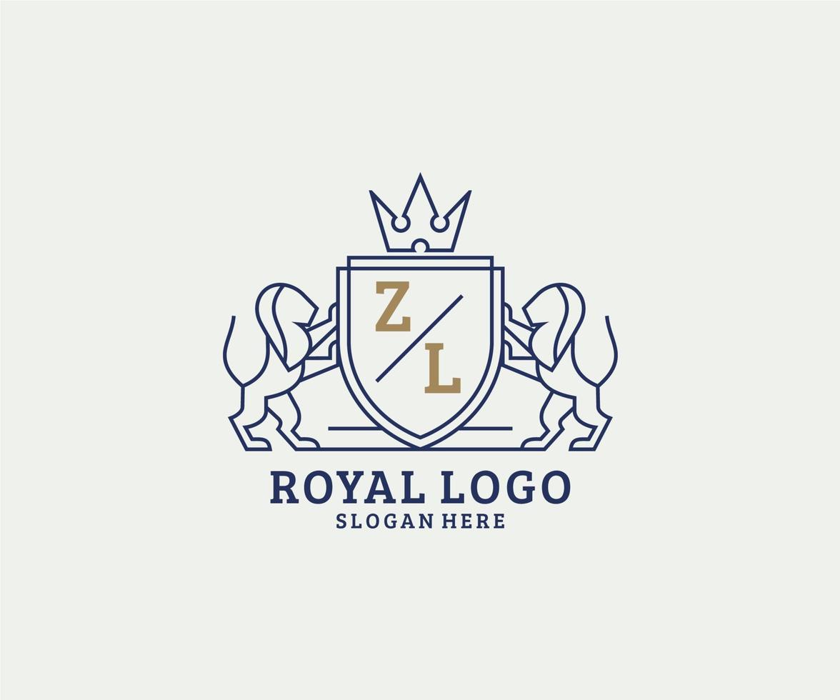 inicial zl letter lion royal luxo logotipo modelo em arte vetorial para restaurante, realeza, boutique, café, hotel, heráldica, joias, moda e outras ilustrações vetoriais. vetor