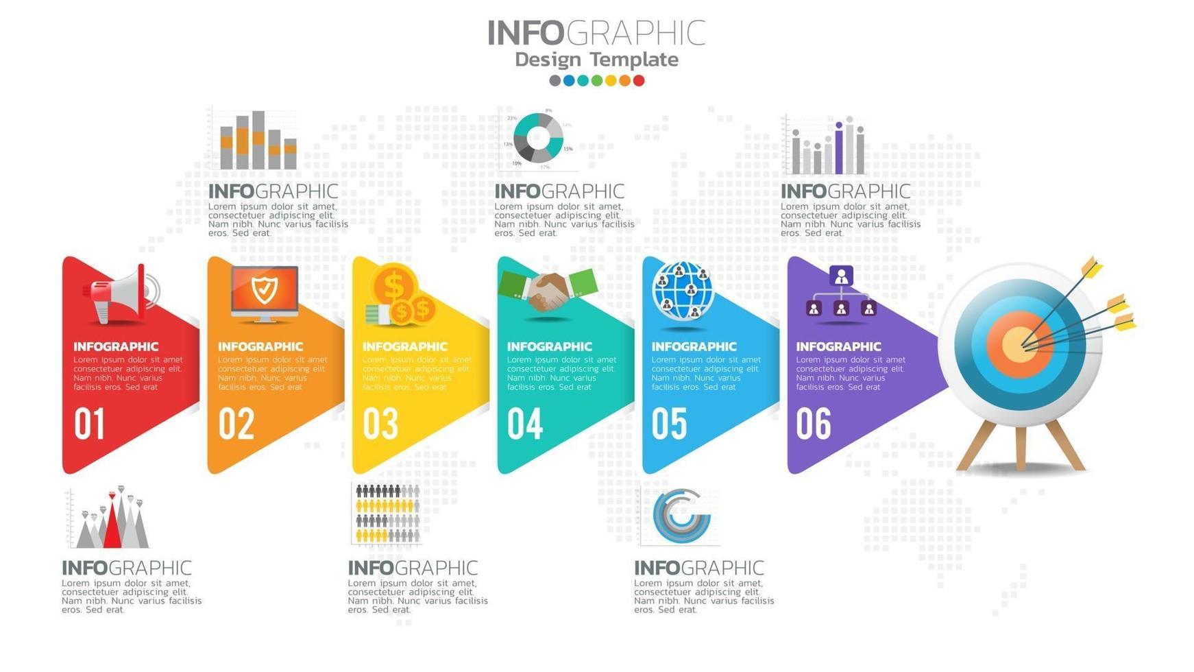 infográfico elemento de círculo de 6 etapas com número e diagrama gráfico, design gráfico de negócios. vetor