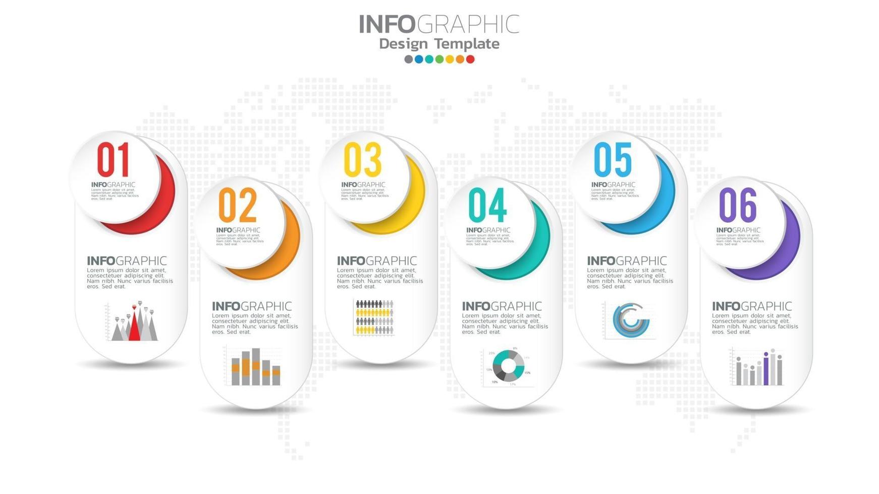 infográfico elemento de círculo de 6 etapas com número e diagrama gráfico, design gráfico de negócios. vetor