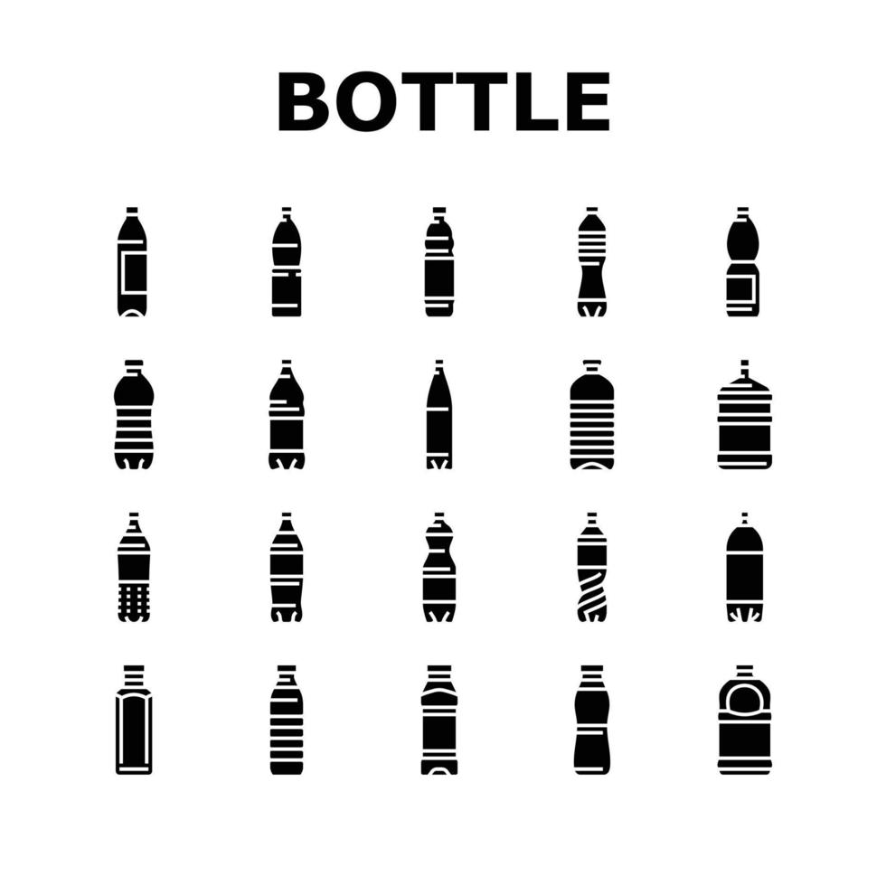 garrafa plástico água beber esvaziar ícones conjunto vetor
