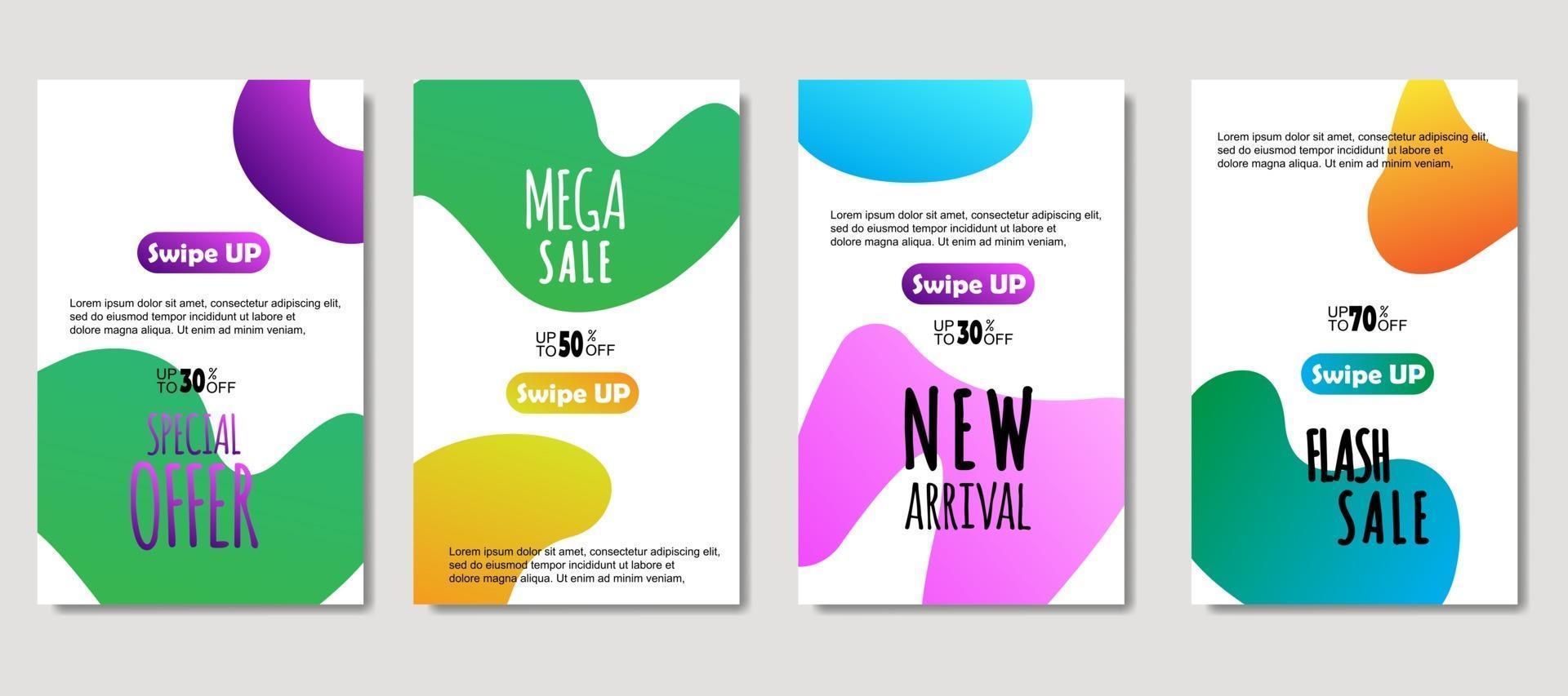 fluido abstrato dinâmico móvel para banners de venda. design de modelo de banner de venda, conjunto de oferta especial de mega venda. design para folheto, cartão-presente, pôster na parede, livro de capa, banner, mídia social vetor