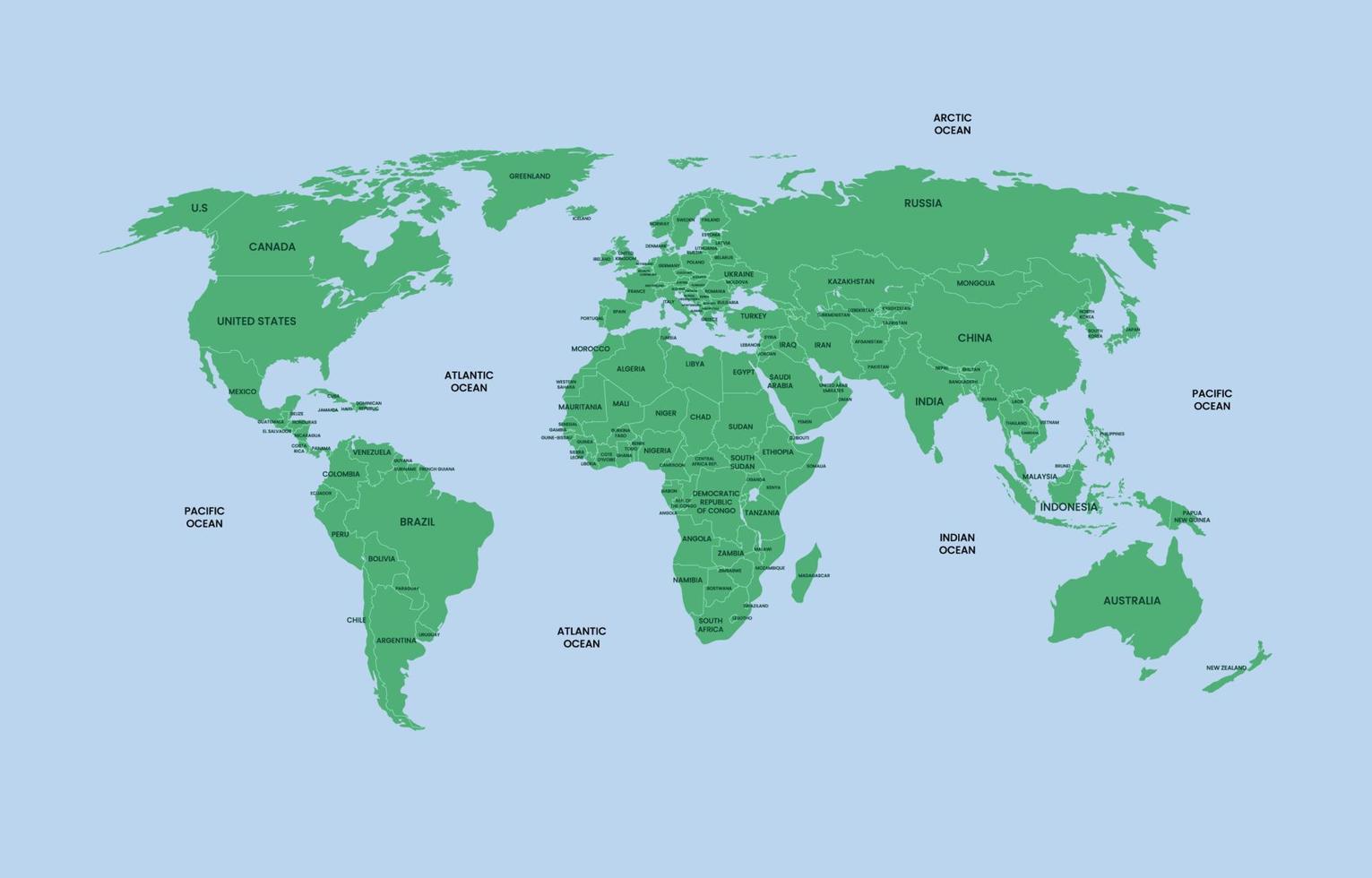 mundo mapa com países nome vetor