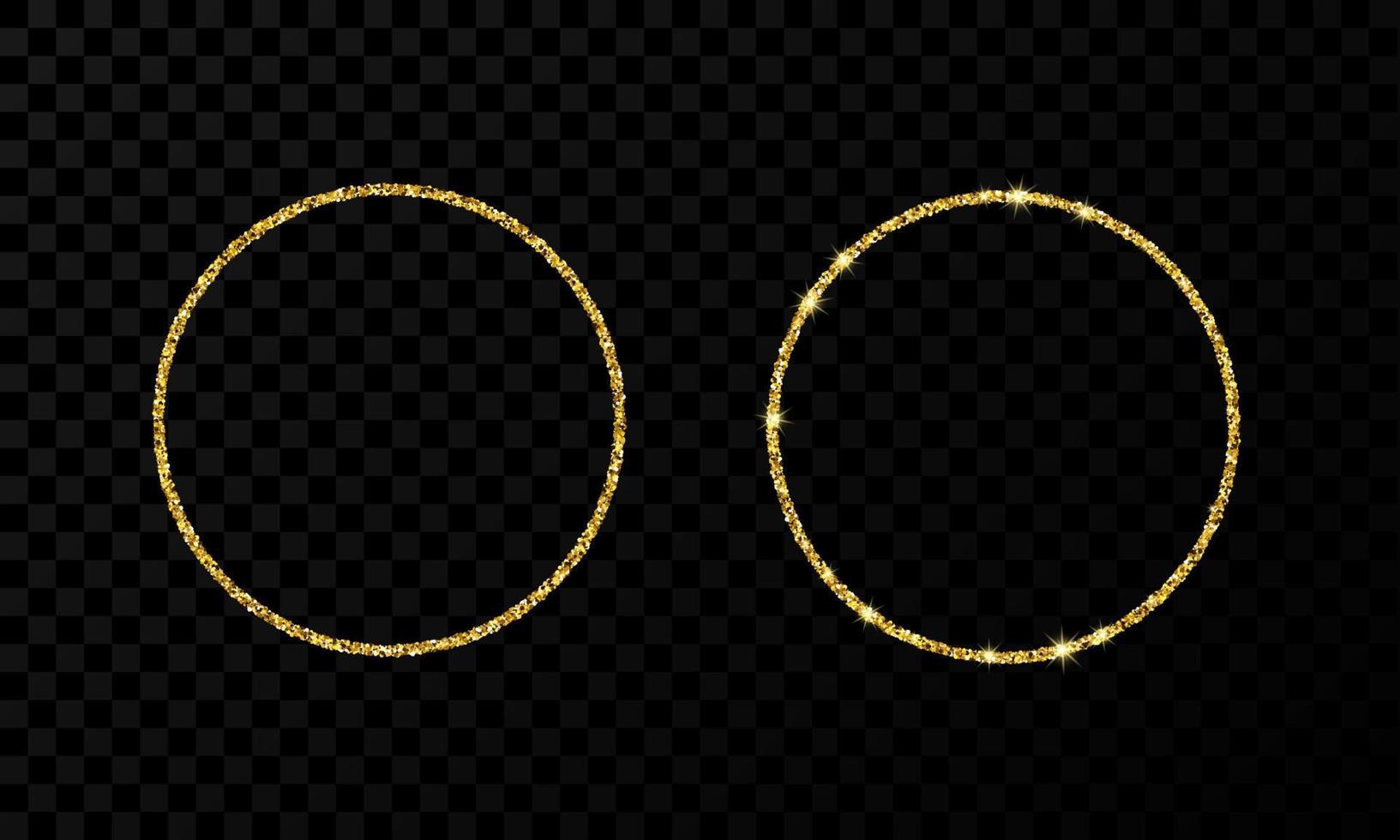 ouro círculo quadro. dois moderno brilhante quadros com luz efeitos isolado em Sombrio vetor