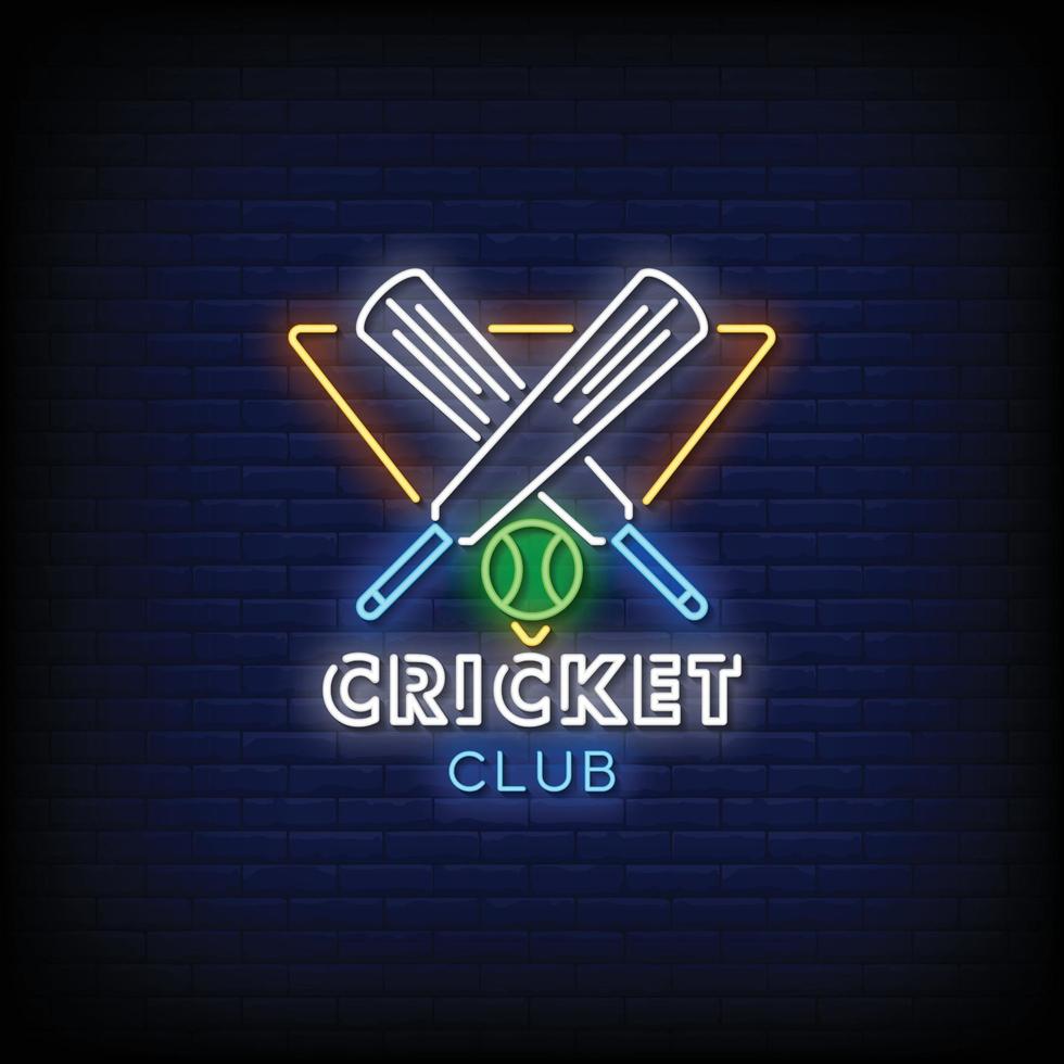 logotipo do clube de críquete sinais de néon estilo texto vetor